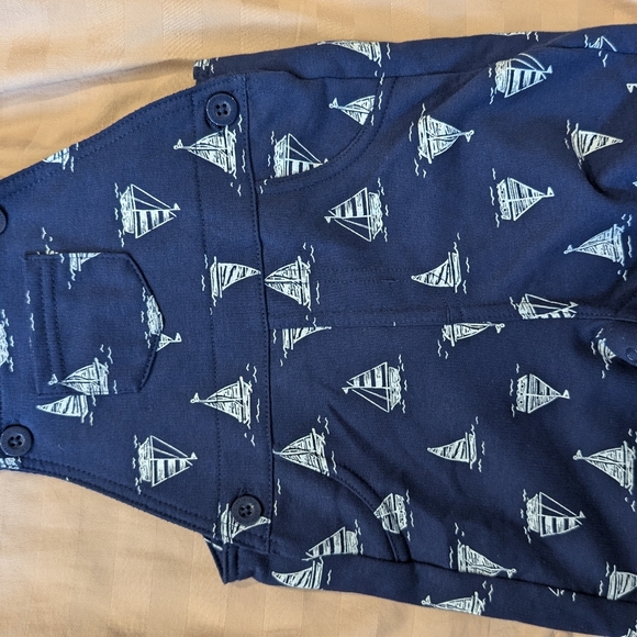 Blue and white overalls and shirt set, 9 months - Picture 6 of 6